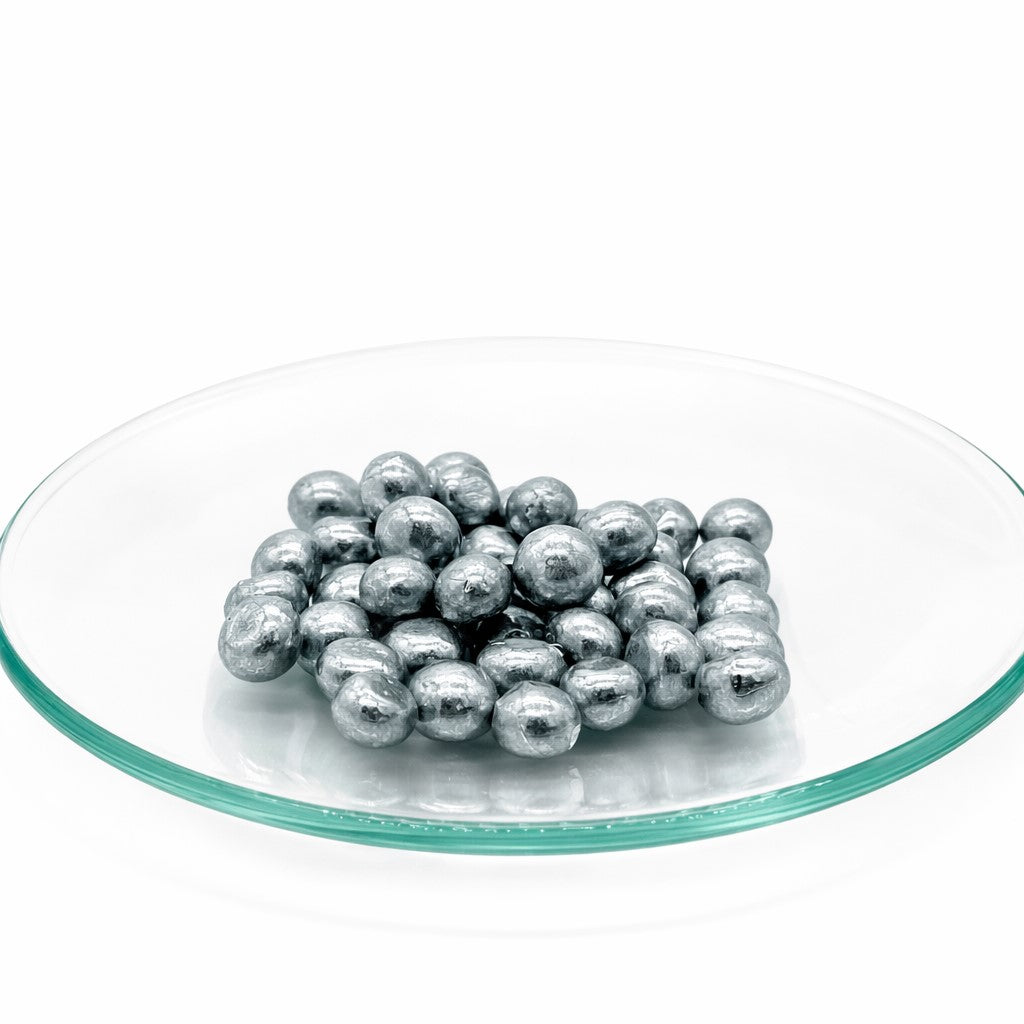 Gallium Granulat 99,99 % (4N) als silbrig glänzende Metallperlen (1–5 mm Durchmesser)