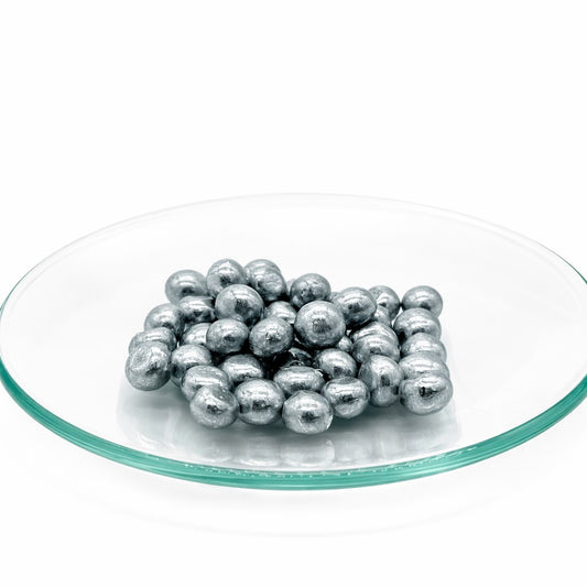 Gallium Granulat 99,99 % (4N) als silbrig glänzende Metallperlen (1–5 mm Durchmesser)